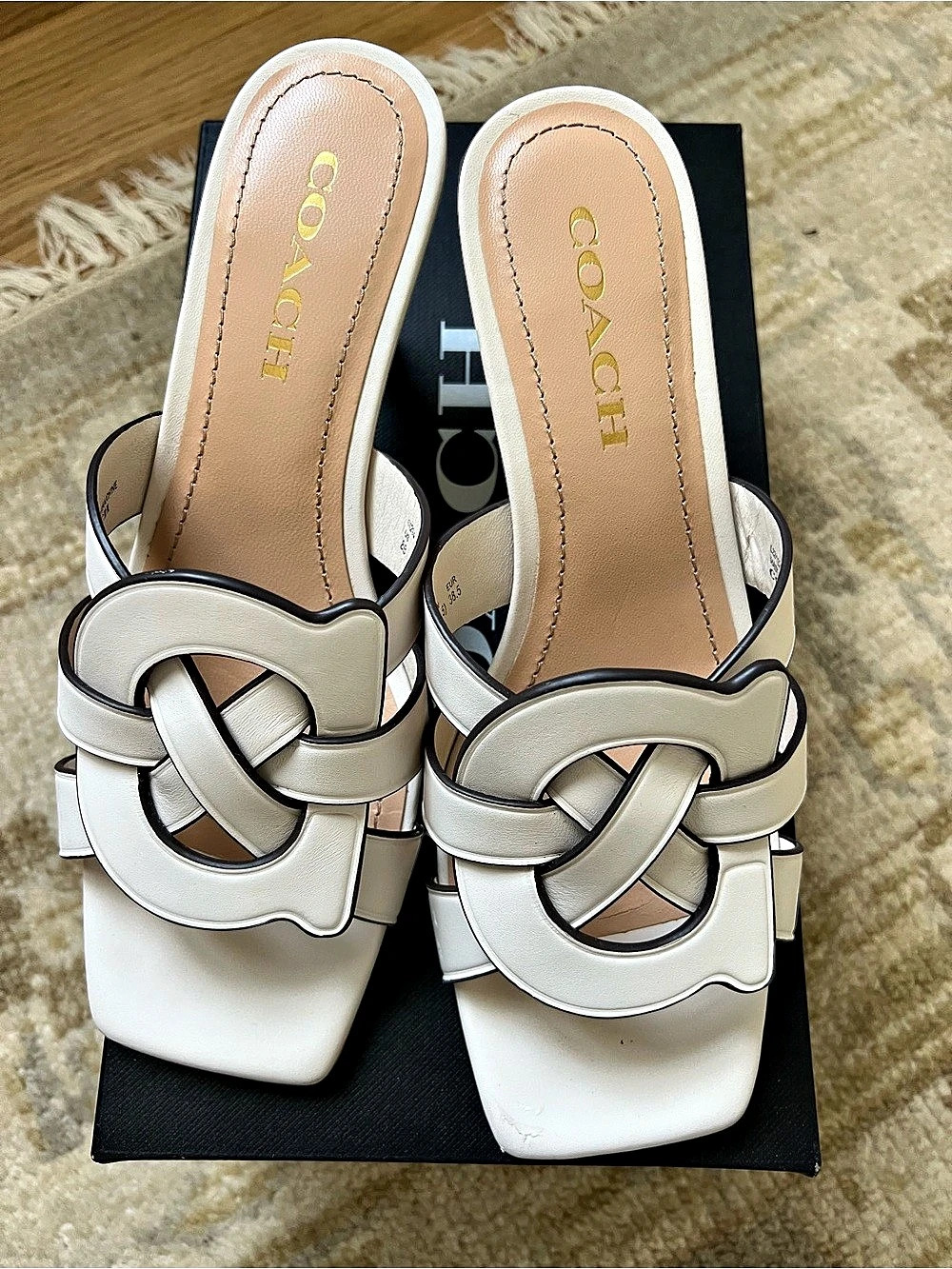 Coach Tillie Leather Sculpted C Kitten Heel Mule White US 8